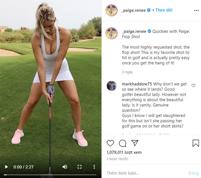 Golfer xinh đẹp người Paige Spiranac và cú đánh có hơn 1 triệu người xem, sau 3 ngày