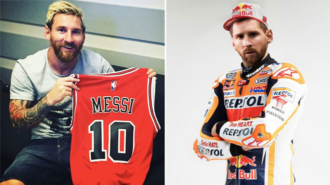 Messi được ghép ảnh sắp chơi bóng rổ và đua xe
