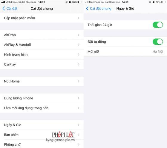 Thiết lập ngày giờ tự động trên iPhone. Ảnh: MINH HOÀNG