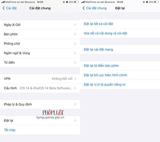 Đặt lại cài đặt mạng không ảnh hưởng đến dữ liệu trên iPhone. Ảnh: MINH HOÀNG