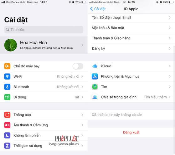 Đăng xuất tài khoản Apple ID và đăng nhập lại. Ảnh: MINH HOÀNG