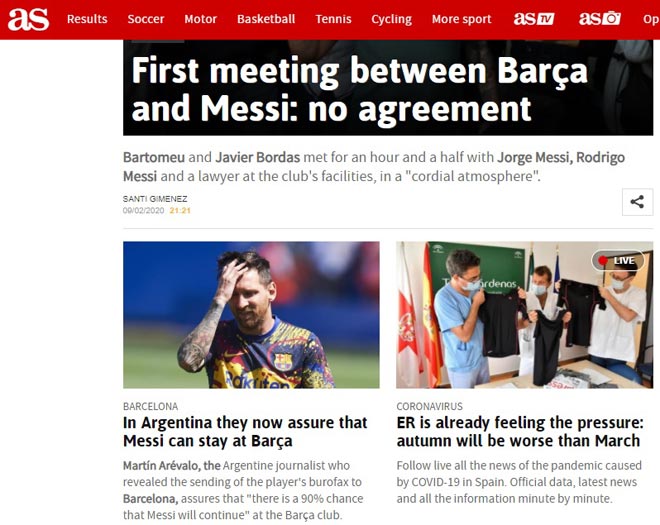 Tờ AS đăng tải thông tin mới về tương lai Messi