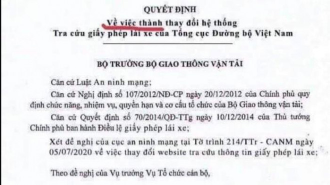 Các đối tượng giả quyết định của Bộ GTVT