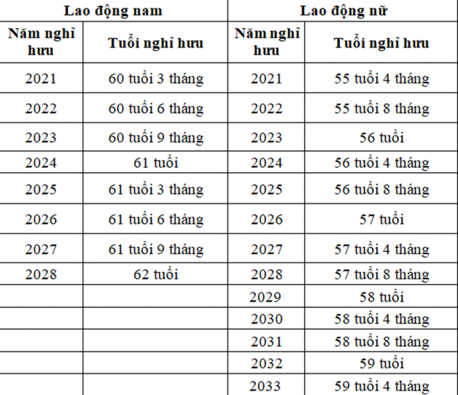 Lộ trình tăng tuổi nghỉ hưu từ ngày 1-1-2020. Ảnh: V.Long