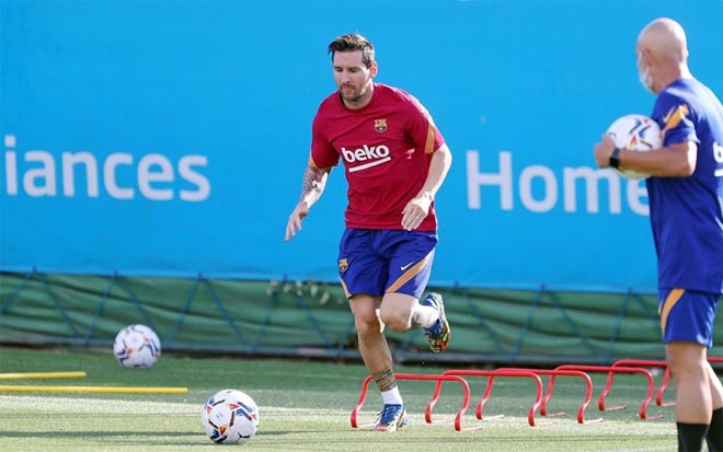 Messi trong buổi tập mới đây của Barca