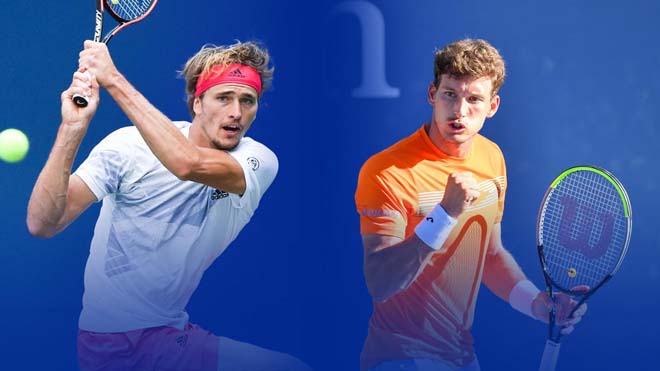 Zverev (trái) xuất sắc ngược dòng hạ Carreno-Busta