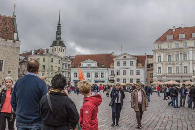 Du khách khám phá phố cổ Tallinn.