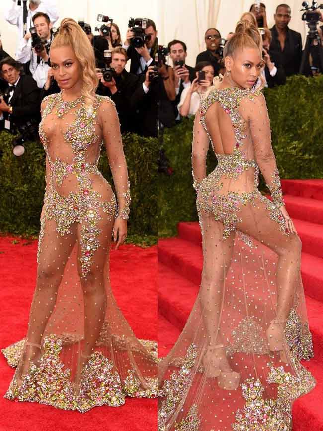 Nữ ca sỹ Beyoncé đã gây ấn tượng mạnh khi mặc chiếc váy Givenchy nạm ngọc này tại Met Gala 2015.
