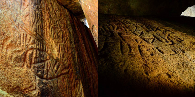 2 trong số các bức tranh khắc đá dày đặc, phủ kín hang động bí ẩn trong Núi Người Ngoài Hành Tinh - ảnh do nhóm nghiên cứu cung cấp