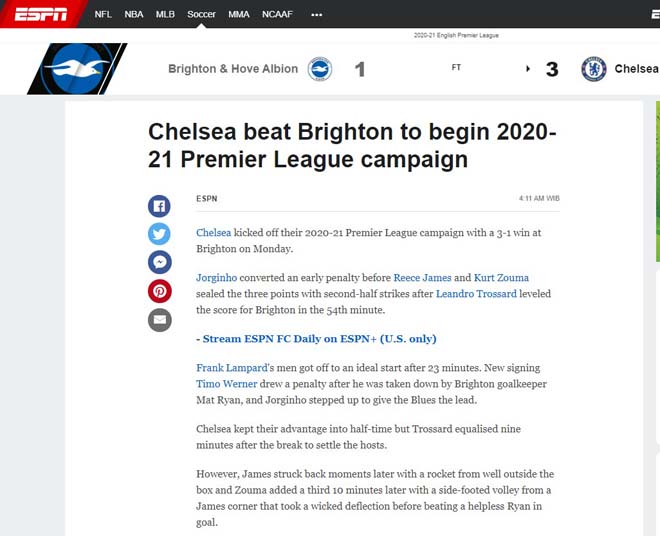 ESPN khen ngợi màn trình diễn của Chelsea