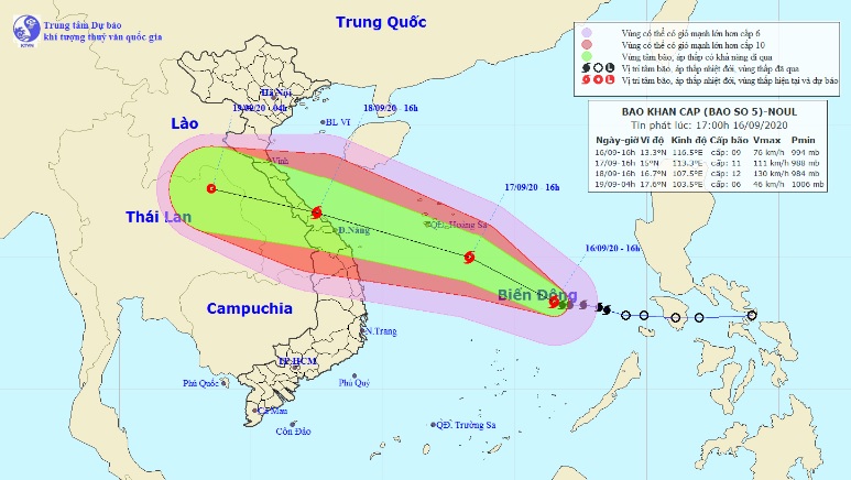 Vị trí và hướng di chuyển tiếp theo của bão số 5. Ảnh Trung tâm Dự báo KTTVQG.