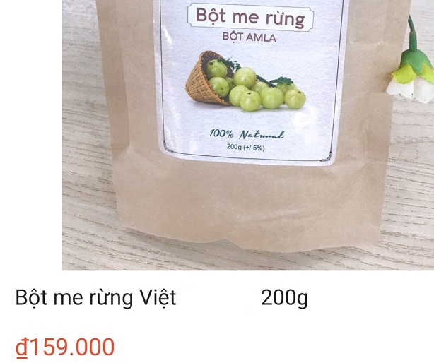 Bột me rừng được rao bán với giá 159.000 đồng/ túi 200gr, tức là hơn nửa triệu đồng/kg.