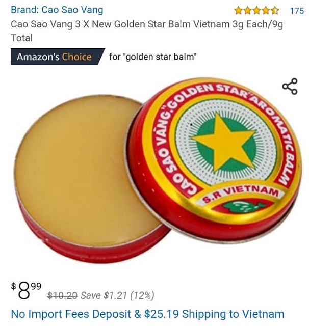 Cao sao vàng được bán với giá 8,99 USD/hộp 3gr trên trang thương mại điện tử Amazon - Ảnh chụp màn hình.