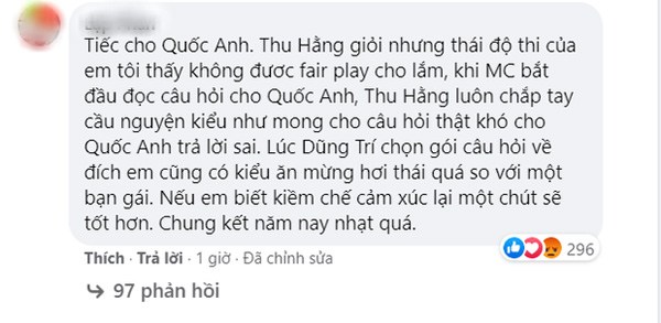 Những ý kiến không đồng tình với thái độ ăn mừng của Hằng trong trận chung kết Olympia