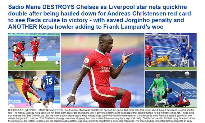 "Sadio Mane hủy diệt Chelsea" - tít lớn của Daily Mail