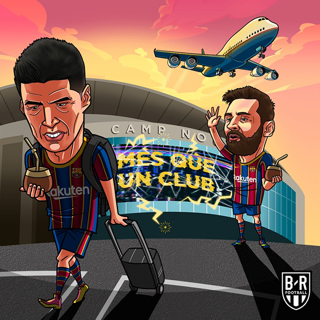 Messi ngậm ngùi chia tay Luis Suarez rời Barca.
