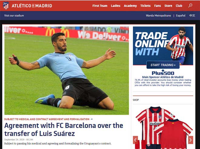 Suarez chính thức gia nhập Atletico