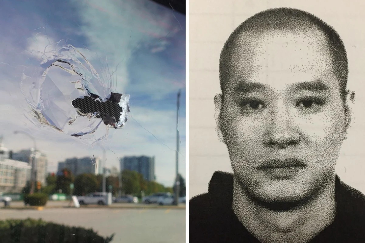 Đạn đục thủng một lỗ lớn trên cửa kính dày và giết chết Jian Jun Zhu (ảnh: SCMP)