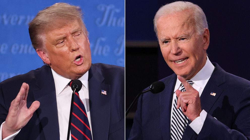 Tổng thống Mỹ Donald Trump và ứng viên Joe Biden (phải) tham gia cuộc tranh luận đầu tiên.