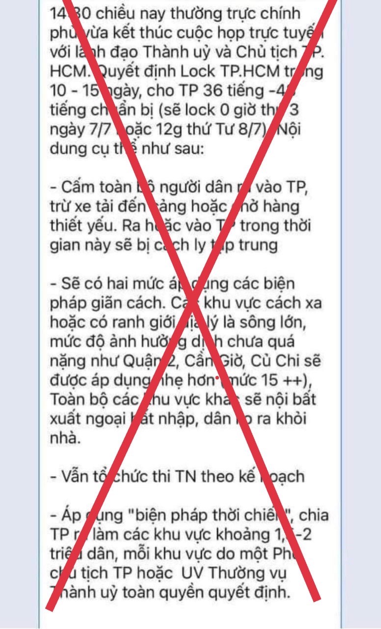 Thông tin “lock TP.HCM trong vòng 10-15 ngày” là giả mạo - Ảnh: Trung tâm báo chí TP.HCM