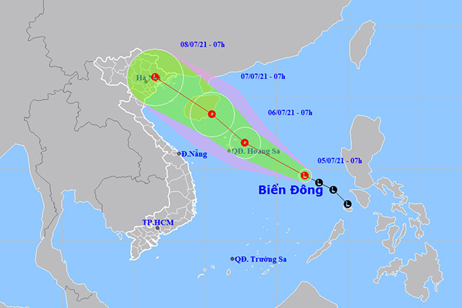 Vị trí và hướng di chuyển tiếp theo của vùng áp thấp. Ảnh: Trung tâm Dự báo KTTVQG.