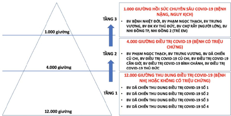 Cấu trúc các bệnh viện phục vụ thu dung và điều trị COVID-19 theo hình tháp 3 tầng