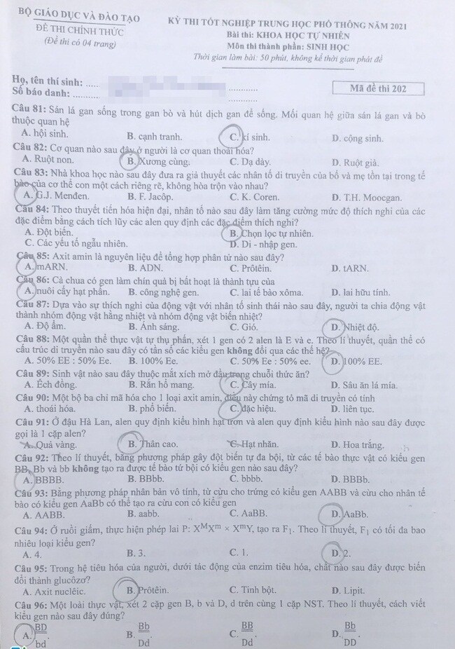 Đề thi môn Sinh học kỳ thi tốt nghiệp THPT 2021 &#40;Full mã đề&#41; - 5