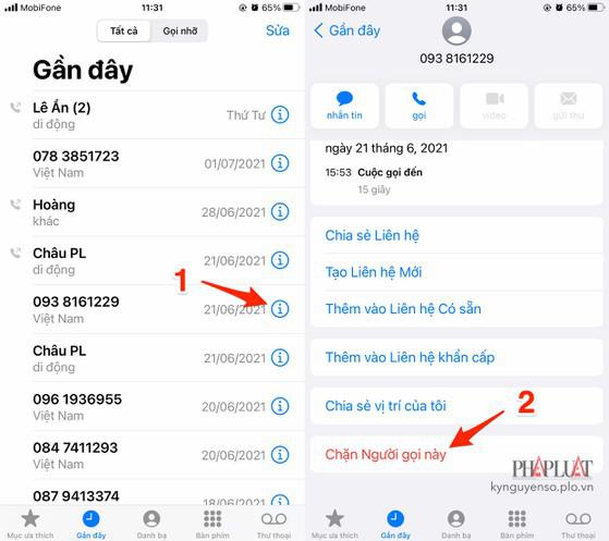 Chặn các số điện thoại quấy rối trên iPhone. Ảnh: MINH HOÀNG