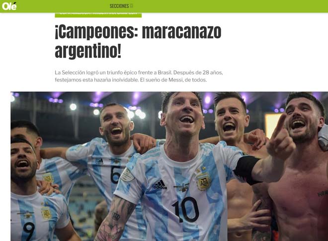 Tờ Ole của Argentina cảm ơn Messi và đồng đội