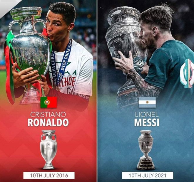 Messi, Ronaldo&nbsp;cùng vô địch châu lục vào ngày 10/7, 10 và 7 cũng là số áo của bộ đôi siêu sao