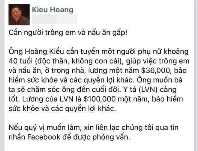 Thông tin tuyển dụng cách đây khoảng 4 tháng được đăng trên Fanpage của vị tỷ phú này