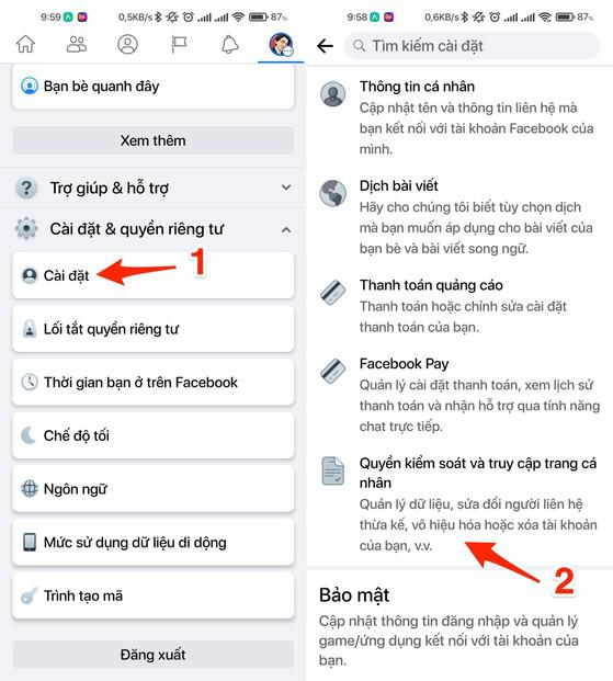 Truy cập vào phần cài đặt Facebook. Ảnh: MINH HOÀNG