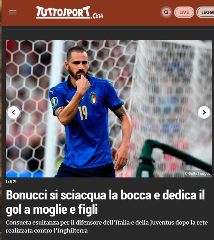 Tờ Tuttosport có chùm ảnh ăn mừng bàn thắng hài hước của Bonucci kiểu súc miệng&nbsp;