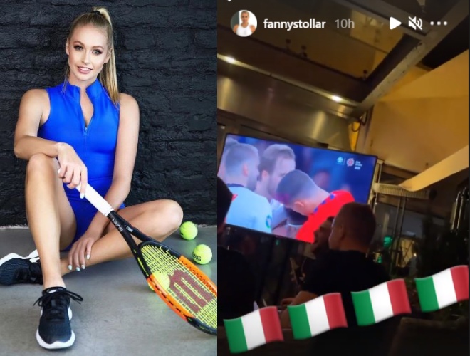 Mỹ nhân tennis Fanny Stollar dành tình yêu cho ĐT Italia ở chung kết EURO