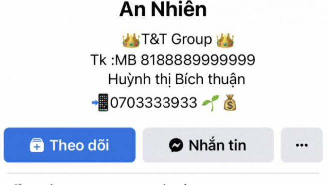 Hình ảnh một tài khoản mạo danh thương hiệu T&amp;T group