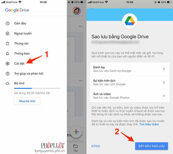 Sao lưu dữ liệu trên iPhone bằng Google Drive. Ảnh: MINH HOÀNG