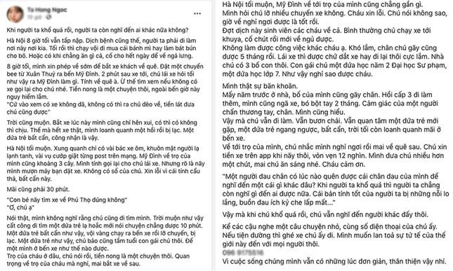 Bài viết chia sẻ câu chuyện về người lái xe ôm tốt bụng được Ta Hong Ngoc chia sẻ trên mạng xã hội. Ảnh chụp lại màn hình