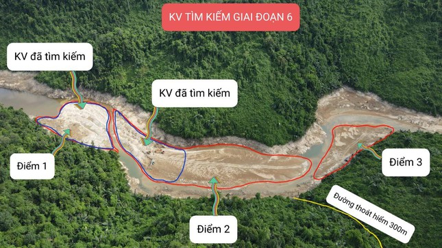 Các vị trí đã và đang được tìm kiếm trong giai đoạn 6 trên sông Rào Trăng