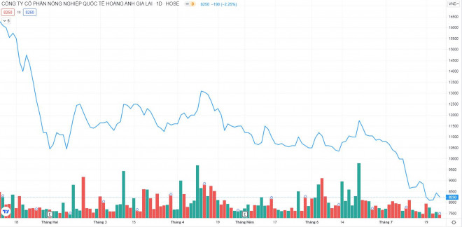 Từ đầu năm 2021 đến nay, giá cổ phiếu HNG liên tục giảm.
