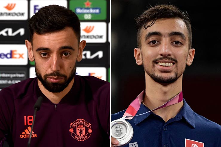 Bruno Fernandes (trái) có bản sao giống mình đến ngỡ ngàng là VĐV karate Mohamed Khalil Jendoubi