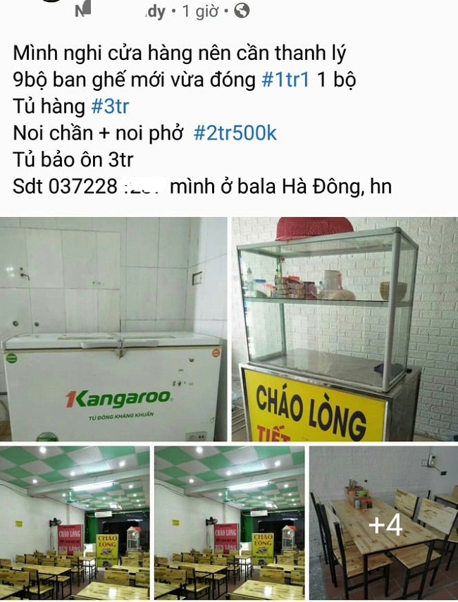 Hàng loạt đồ dùng nhà hàng, quán ăn được đăng bán thanh lý trên các trang mạng