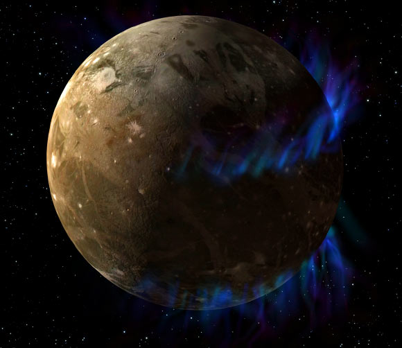 Mặt trăng Ganymede với cực quang tuyệt đẹp - Ảnh: NASA