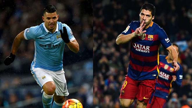 Aguero (trái) được đánh giá có thể khỏa lấp lỗ hổng của Suarez ở Barcelona