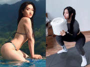 Thể thao - Hot girl Gym Trang Trit vòng ba 94 cm dùng nồi cơm điện thay tạ tập ở nhà mùa dịch