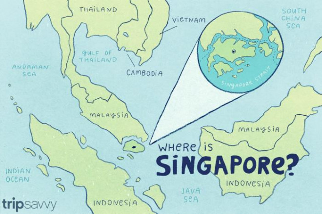 Singapore trên lược đồ khu vực.