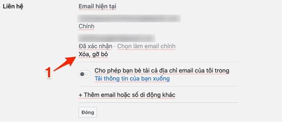 Gỡ bỏ email cũ (bị xâm nhập hoặc mất quyền truy cập) khỏi Facebook. Ảnh: MINH HOÀNG