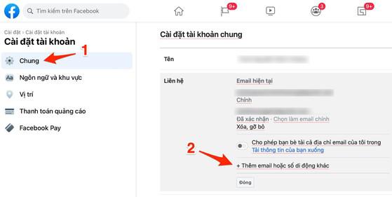 Thêm tài khoản email mới cho Facebook. Ảnh: MINH HOÀNG