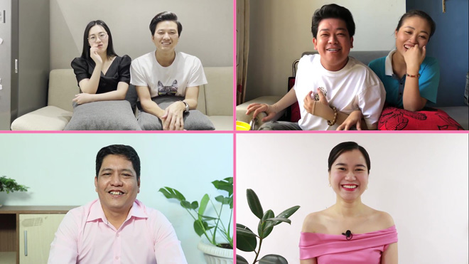 Vợ chồng Quách Ngọc Tuyên, Tân Trề cùng tham gia ghi hình online với 2 MC Đức Thịnh, Lâm Vỹ Dạ