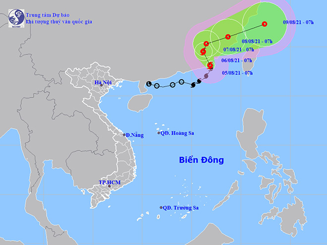 Vị trí và hướng di chuyển tiếp theo của bão số 4 Lupit. Ảnh: Trung tâm Dự báo KTTVQG.