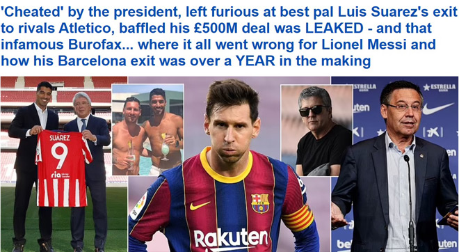 Tờ Daily Mail chỉ ra Barcelona và Messi có quá nhiều mâu thuẫn dẫn đến quá trình gia hạn bị trì hoãn